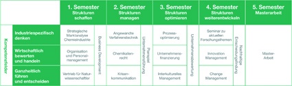 Abb. 1: Inhalte und Aufbau des Studiengangs Wirtschaftschemie (M. Sc.)
