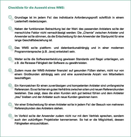 Checkliste für Auswahl eines WMS