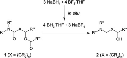 Abb. 2: Reduktion von Amidestern 1 zu Aminoalkoholen 2 mit in situ-erzeugtem...