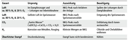Tab. 2: Nichtkondensierbare Gase im Dampf