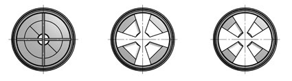 Abb. 7: Untere Rotorhälfte mit Standardeinsatz (links, 145 ml...