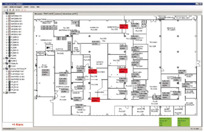 Abb. 2: Übersichtliche Darstellung der Messwerte mit Farbumschlag im Raumlayout