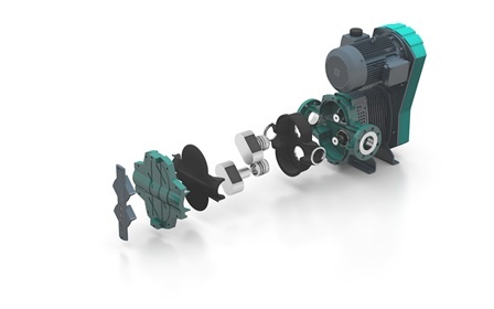 Netzsch: Stahldrehkolben rotieren in einem Gehäuseeinleger aus Elastomer....