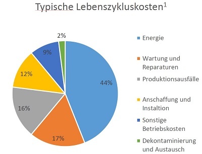 Darstellung der Lebenszykluskosten von Vakuumpumpen (Werte sind...