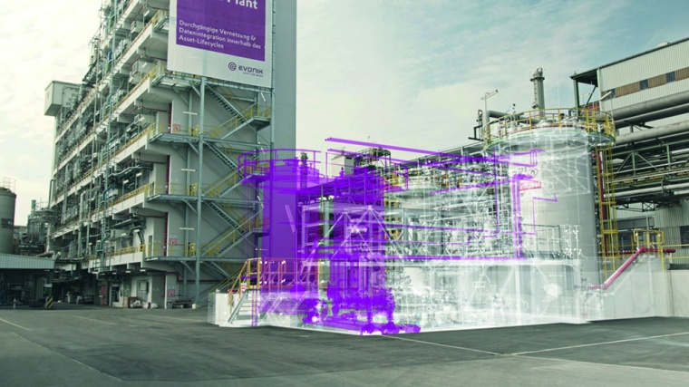 Beim digitalen Anlagenzwilling, dem Digital Twin, ist Evonik Partnerschaften...