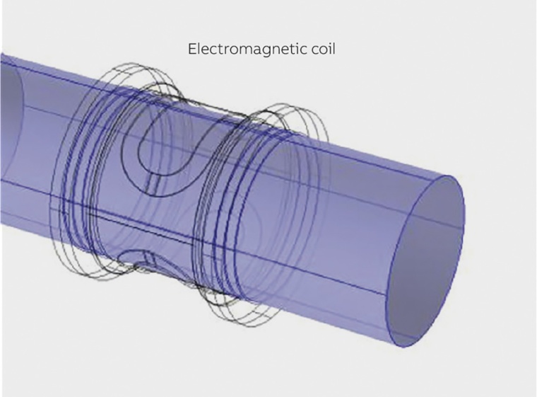 Geometrie des EM-Durchflussmessers, der mit CAD erstellt wurde. © Comsol