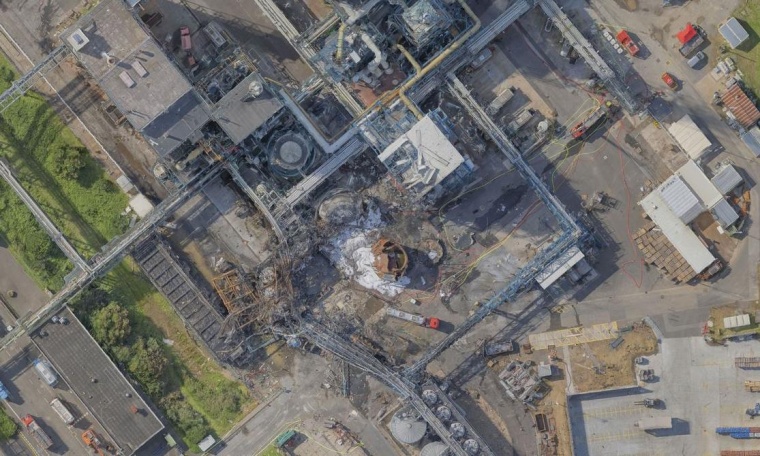 Ereignisort im Entsorgungszentrum in Leverkusen-Bürrig nach der Explosion ©...