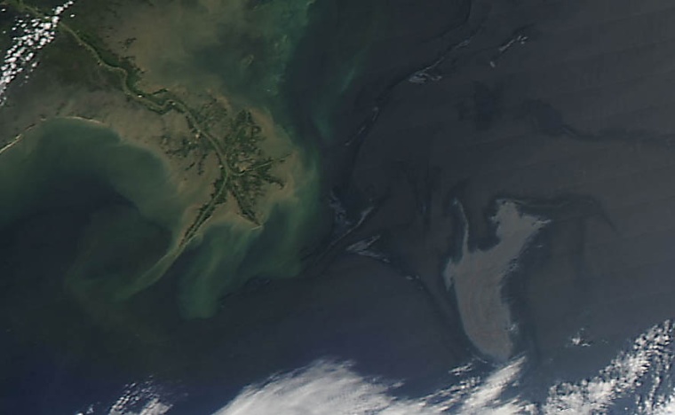 NASAs Aqua satellite flew over the oil slick in the Gulf of Mexico on Monday,...