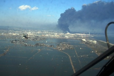Aerial view of Sendai, Japan, following Fridays earthquake. (© U.S. Navy)