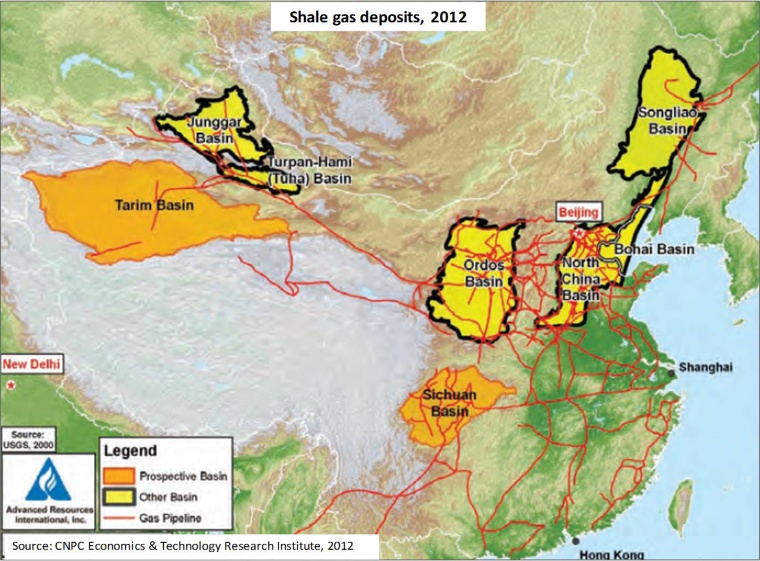 Shale gas deposits in China