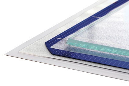 Fig. 3: A module with Tectosil thermoplastic encapsulation sheet. The layers...