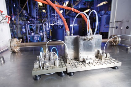Ehrfeld Modular Microreactor Setup during a synthesis campaign for a...