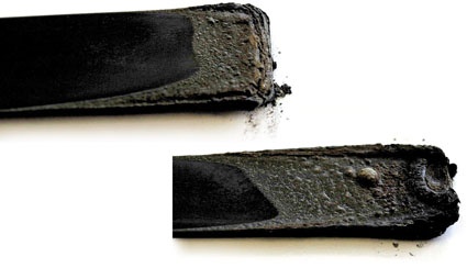 Fig. 2: UL 94 test specimen after burning tests. Formation of a solid and very...