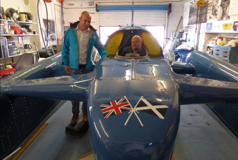 Bluebird, Donald Campbells record-breaking hydroplane, with on the left Chris...