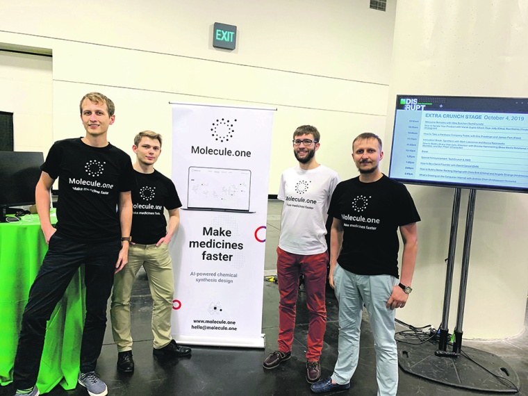 The Molecule.one team prepares for pitching at the TechCrunch Startup...