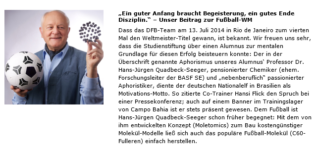 Der Chemiker Prof. Dr. Hans-Jürgen Quadbeck-Seeger kreierte das Motto des DFB...