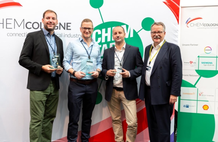 Chem Startup Award 2019 (v.l.n.r.): Bastian Baumgart, EnergyCortex (2. Platz),...