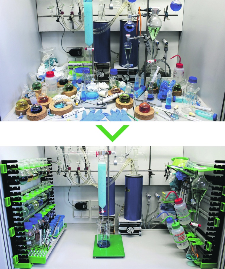 Der Vorher-Nachher-Vergleich: Laborabzug ohne SmartRack vs. Laborabzug mit...