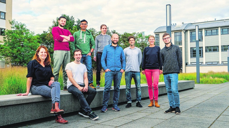The Belyntic team in front of the headquarters in Berlin-Adlershof. The...