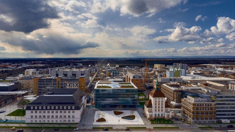 Merck campus in Darmstadt, Germany, from birds eye perspective. © Merck