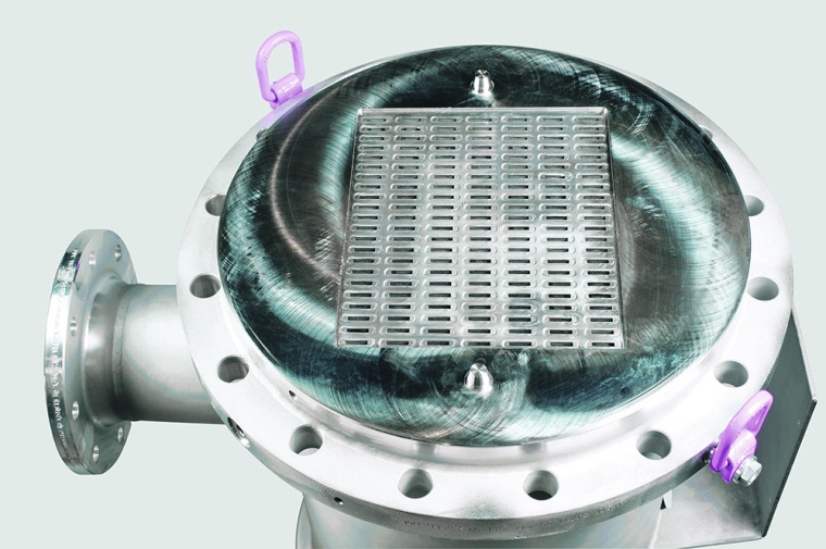 Opened Miprowa production reactor with 154 rectangular reaction channels and...