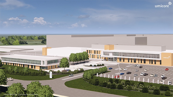 Render of the preliminary conceptual design of the main entrance of Umicore...