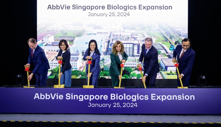 AbbVie and Singapore Economic Development Board officials participate in a...