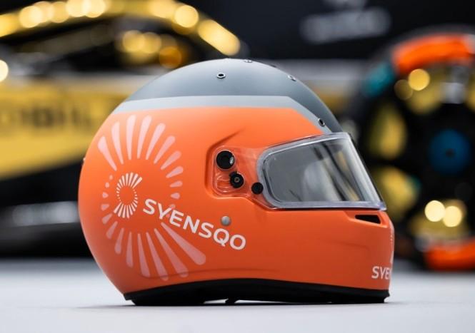 Syensqo logo on a helmet