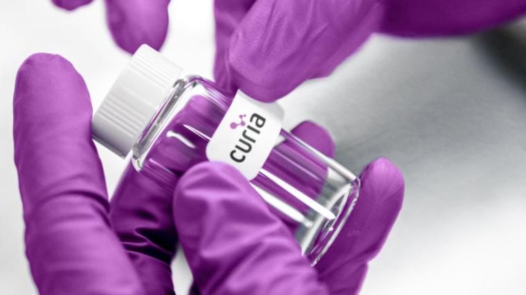 Curia label on a vial