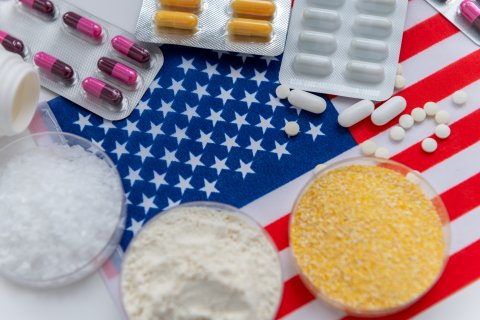 various pharmaceuticals on the US flag
